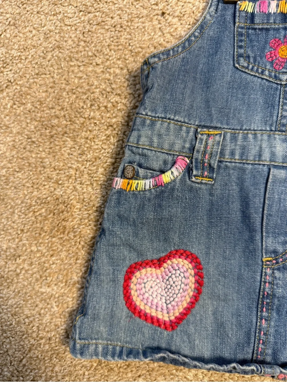 Baby GAP Embroidered Jean Denim Overall Dress‎ Butterfly Girly Colorful 6-12m